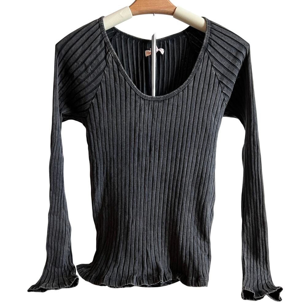 Knox Rose Women's Black Long Sleeve Ribbed Shirt - Size Small - NWT